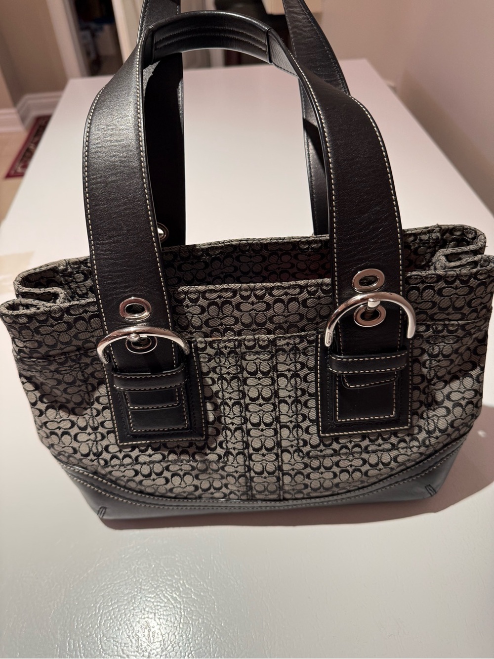 Coach Soho Mini Signature Buckle Tote F10927 Black Grey Y2K